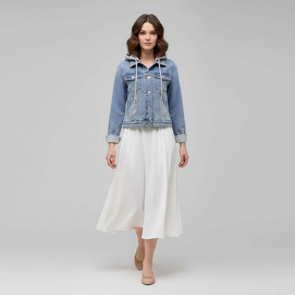 Denim Jacket with Removable Hood | Women's Jacket